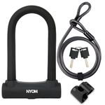NYOM Heavy Duty D Lock with Cable – 17mm Anti-Theft Bicycle Lock for Road, Electric & Folding Bikes – 5ft Steel Cable, 2 Keys & Frame Mount Included