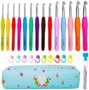 Knitiss 14 Pcs Crochet Hooks Set,Ergonomic Crochet Hooks with Case for Arthritic Hands,Size 2mm to 10mm
