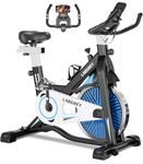 LABGREY Exercise Bike Indoor Cycling Bike Stationary Cycle Bike with Heart Rate Sensor & Comfortable Seat Cushion, Quiet Fitness Bike for Home Cardio Workout (Silver - Stationary Bike)