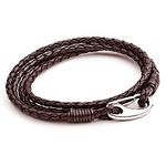 Men's Small Size Leather Bracelet, Brown Braided Double Wrap Bracelet with Stainless Steel Shrimp Clasp, 19cm Unisex by Tribal Steel