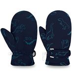 Bonu Kids Ski Gloves - Toddler Snow Waterproof Mittens Dinosaur Pattern with Fleece Lining Windproof Warm Gloves for Winter Skiing Snowboarding Toddler Kids Boys