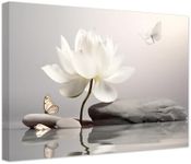 ZXHYWYM Zen Wall Art Floral Spa Bathroom Artwork Prints White Lotus and Butterfly Canvas Meditation Spiritual Yoga Office Living Room Decor Framed (B, (40.00 x 60.00 cms))