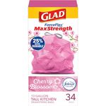 Glad ForceFlexPlus Tall Kitchen Drawstring Trash Bags, 13 Gallon Trash Bag, Febreze Cherry Blossom, 34 Count