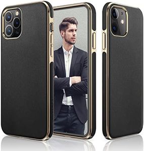 LOHASIC for iPhone 12/12 Pro Case Men, Luxury Leather Slim Business Classic Soft Grip Shockproof Bumper Full Body Protective Women Cover Cases for iPhone 12/iPhone 12 Pro 5G 6.1 inch - Black