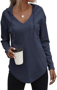 Zeagoo Maglione Donna Elegante Invernale Felpa con Cappuccio Casual Maniche Lunghe Maglia Beige Top Leggero Sexy Felpa con Cappuccio per Ragazze Blu Navy L