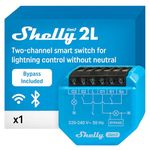 Shelly 2L Gen3 with Bypass - Wi-Fi & Matter Smart Relay Switch, 2 Channels, 700W Max, Remote Control, No Neutral Wire Required, Flush Mounting, Controls Loads Over 5 W, Alexa & Google, No Hub Required