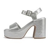 Soda LAUNCH ~ Women Open Toe Ankle Strap Platform Chunky High Heeled Sandal, Silver Shimmer, 6 UK