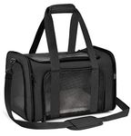 Qlfyuu Cat Carrier Dog Carrier Portable Pet Carrier, Soft Sided Cat Carrier Medium Small Airline Approved, Foldable Bunny Puppy Cat Carrier up to 15lbs, Cat Bag Carrier for Travel(Black,Medium)