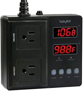 bayite Temperature Controller 1650W 15A BTC211 Dual Digital Outlet Thermostat Plug, Pre-Wired, 2 Stage Heating and Cooling Mode, 110V - 240V, Fermentation BBQ Reptile Aquarium