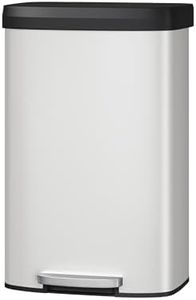 Garvee 21 Gallon / 80 Liter Metal Trash Can with Lid, Large Garbage Can for Kitchen, Rustproof Step-on Kitchen Metal Trash Bin with Liner Rim, Rear Handle, Soft Close Plastic Lid, White