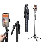 Kratos 69 Inch Tripod Stand for Phone with 360° Rotating Pan Handle, Extendable 3-Leg Tripod with Bluetooth Selfie Stick for Video Shooting, Travel, Compatible with iPhone, GoPro, Smartphones