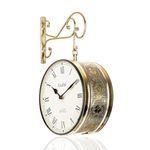 CRAFTEL Metal Roman Dial Double Sided Railway Station Analog Wall Clock Vintage Hanging Clock For Living Room Home And Office (Golden_10 Inches)