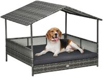 PawHut Outdoor Wicker Dog House with Canopy, Rattan Dog Bed with Soft Cushion Removable Cover for Medium and Large Dogs, Dark Gray