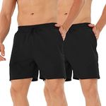 HOPLYNN Men's 2 Pack Running Shorts Lightweight Breathable Sports Gym Training Shorts with Drawstring and Zippered Pockets 2Black M