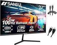 SANSUI Monitor 27 inch IPS 100Hz Computer Monitor, Type-C FHD HDR Built-in Speakers HDMI DP RTS/FPS Tilt Adjustable VESA Compatible, for Game and Office (ES-27X3 Type-C Cable & HDMI Cable Included)