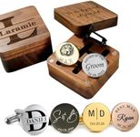 Personalized Cufflinks Men with Custom Wood Box Cuff Links Groomsmen Dad Wedding Gift