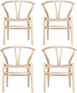 Tomile Set of 4 Wishbone Chair Solid Wood Y Chair Mid-Century Armrest Dining Chair, Hemp Seat (Ash Wood - Natural)