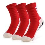 Lixada Men's Anti Slip Football Socks Sports Soccer High Tube Socks 3 Pair (Red, 3 Pairs)