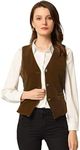 Allegra K Women's Waistcoat Steampunk Velvet Sleeveless Button Down V-Neck Suit Vests Brown Large