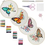 Bonroy 4 Sets Embroidery Kit for Beginners,Embroidery Kit for Art Craft Handy Sewing Include Embroidery Clothes with Pattern,Embroidery Hoops, Instructions,Color Threads Needle Kit (Butterfly)