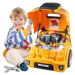 KOOL KARZ PLAYGROUND Big School Bus Engine Repair Toy Set - The Ultimate Play Mechanic Experience for Kids (Yellow) - ACCREDITED STEAM Toy (Yellow)