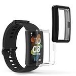 kwmobile Case Compatible with Huawei Band 7 / Band 6 / Honor Band 6 (Set of 2) - Smart Watch/Fitness Tracker Cover - Black/Transparent