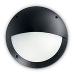 Black Outdoor Modern Round Flush Eyelid Bulkhead Wall Light with Opal Diffuser | 30cm Diameter | IP66 Rated | 1 x ES E27 Lamp Bulb Required | Garden - Patio - Security | Polycarbonate Resin Coastal