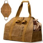 OneTigris Firewood Carrier, 2-in-1 Firewood Log Carrier Bag, Waxed Canvas Firewood Tote Carrier Extra Large Firewood Carriers with Handles for Fire Pit, Camping, Wood Stove, BBQ Barbecue
