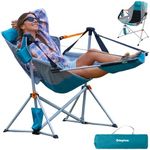 KingCamp Hammock Camping Chair, Aluminum Alloy Adjustable Back Swing Chair Hold Up to 300lbs, Folding Rocking Chair with Removable Footrest Pillow Cup Holder for Adults Outdoor Travel Beach Lawn(Cyan)