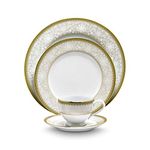 Noritake Japan - Porcelain Dinner Set of 21 pcs, Service for 6 - Luxury Dining and Kitchen Set - Hearth Collection Golden Chintz Golden Dinnerware Set