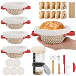 5pcs Round Proofing Baskets, 5.5 Inch Small Banneton Basket Set with Sourdough Starter Jar Kit, Cotton Rope Sourdough Proving Basket with Liners & Covers, 10 Bread Bags, Bread Making Accessories