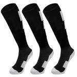 Lanjue 3 Pairs Kids Football Socks, Black Football Socks Boys Knee High Socks Thickened Bottom Kids Athletic Socks Hockey Socks Rugby Socks for Sport Training