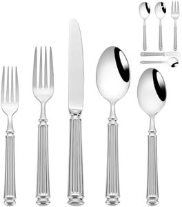 65-Piece Heavy Duty Silverware Set for 12, 18/10 Stainless Steel Forged Flatware Set, Flatware Set with Serving Utensil, Extra Thick Heavy Weight, Ideal for Gift