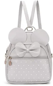 KL928 Girls Bowknot Polka Dot Cute Mini Backpack Small Daypacks Convertible Shoulder Bag Purse for Women (Grey)