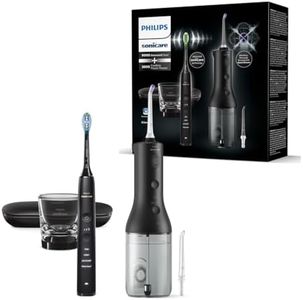 Philips Sonicare Jet dentaire sans fil Power Flosser 3000 et brosse à dents électrique DiamondClean 9000 - Nettoie les dents et les gencives et élimine la plaque dentaire, noir (modèle HX3886/43)