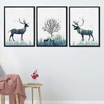 Painting Mantra Animal Theme Set of 3 Framed Canvas Art Print Painting for Home Decor Size-17x13 Inches