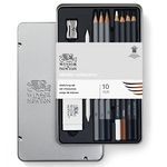 Winsor & Newton Studio Collection Sketching Pencils, Set of 10 Graphite (2B - 8B) and Charcoal Pencils with Tools, Professional Quality for Artists, for Sketching, Shading and Drawing