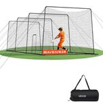 VEVOR Baseball Batting Cage, 39.4 x 12.1 x 10.2 FT Freestanding Portable Batting Cage, Hitting Cages with 45-Ply Knotted HDPE & Long Positioning Ropes, Battings Cages Netting for Indoor Outdoor