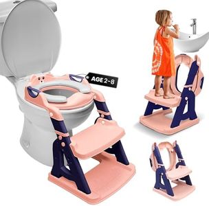 BAMBINAO 2-in-1 Potty Training Seat: Toddler Potty Training Toilet, Step Stool for Boys Girls! Potty Training Seat with Splash Guard, Anti Slip Pad & 5 Levels Height Adjustments! (Pink & Purple)