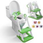 EzyWay Potty Training Seat with Training Stickers, Upgraded Toddler Toilet Seat for Kids Boys & Girls, 2 in 1 Potty Training Toilet for Kids with Splash Guard Anti-Slip Pad Step Stool (Green)