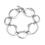 Silverly Women's 925 Sterling Silver Open Oval Circles Link Bracelet, 19.5 cm