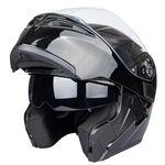 Full Face Motorcycle Helmet Dual Visor Sun Shield Flip up Modular Motocross DOT Approved (M, Gloss Black)