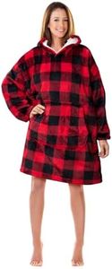 Markdang Blanket Hoodie Sherpa Wearable Blanket Comfy Hoodie with Big Pocket Sweatshirt for Men, Women &Teens, Red Black Plaid