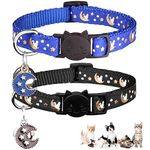 2Pcs Breakaway Cats Collars Cat Collars for Boy Cats Moons Adjustable Kitten Collars with Bell & Pendant Glow in The Dark,Black+Blue