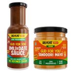 REPEAT GUD Healthy Imli & Date Sauce 225 gram | 100% Natural Ingredients | No GMO | No Refined Sugar, Made With Jaggery + Vegan Tandoori Mayo 180 gram | 100% Chemical Free | 10x more Protein Pack of 2