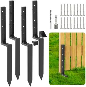 GZBEVITAR 4 Pack Reinforced Fence Post Repair Kit - 41 Inch, Black Stainless Steel Garden Stakes with Reinforced Corner Brackets and Anti-Rust Coating
