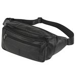 ZZNICK Large Size Genuine Leather Fanny Pack/Waist Bag/Organizer with Adjustable Belt, Multiple Pockets Waist Pack (Black-873 Large)