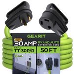 GEARit 30-Amp Extension Cord for RV and Auto, (50-Feet) 3-Prong 125-Volt 10/3 STW 10AWG Gauge 3 Wire, NEMA TT-30P to TT-30R, Outdoor Camper Power Cord