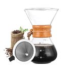 Bestcool Pour Coffee Maker, 400ml Manual Coffee Dripper Brewer with Stainless Steel Filter Borosilicate Glass Carafe with Real Wood Sleeve - No Paper Filters Needed