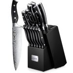 D.Perlla Knife Set, 14-Piece Kitchen Knife Set with Wooden Block, High Carbon Stainless Steel Knife Block Set with Built-in Sharpener, Full Tang Design & Triple-Rivet Handle, Cutlery Knife Set (Black)